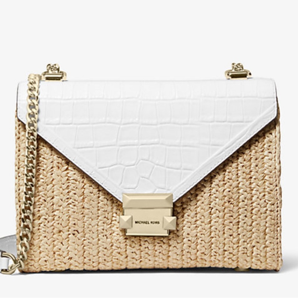 Michael Kors Whitney Large Raffia and Leather Convertible Shoulder Bag